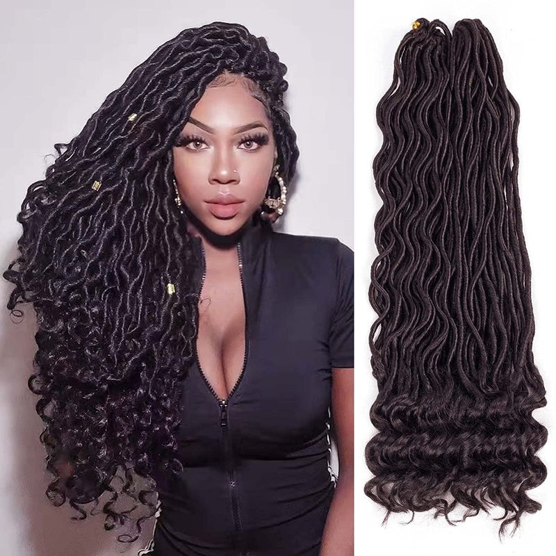 Ali Bling 6 Packs Goddess Locs Crochet Hair Wavy Curly Faux Locs Crochet Braids Synthetic Hair Extensions Crochet Low Temperature Braiding Hair Deep Wave Braiding Hair With Curly Soft (14" 6 Packs-4) - Image 1